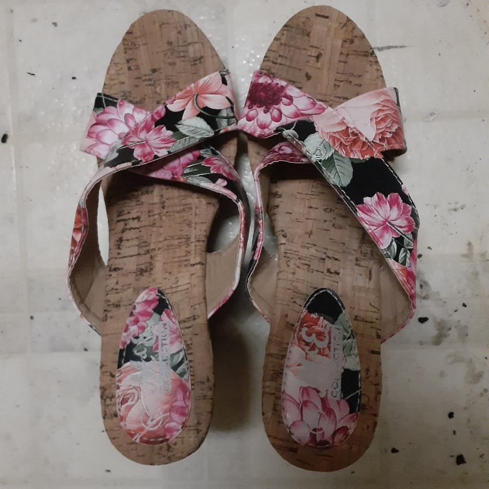 Floral Women's Sandals with Cork Sole